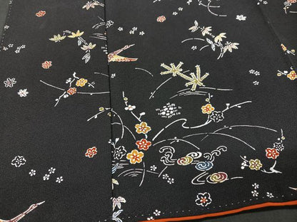 平和屋着物■上質な小紋 花鳥文 黒地 正絹 逸品 CABD7128xe