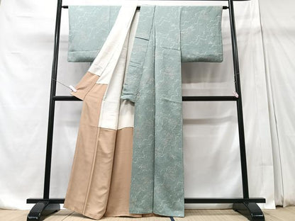 平和屋着物■上質な小紋 草花文 鬼しぼ縮緬 正絹 逸品 CABD7129xe