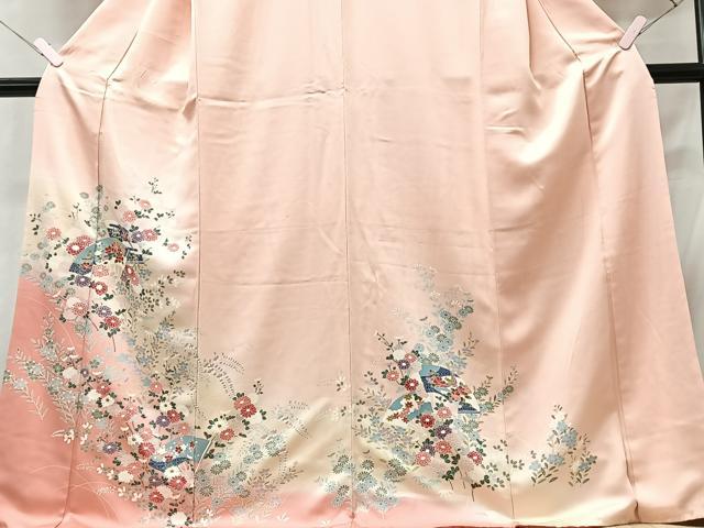 平和屋着物■訪問着　扇面舞鳥文　暈し染め　正絹　逸品　CABD7132xe