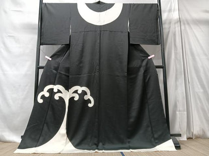 平和屋着物●訪問着　立波文　黒地　ロング丈　正絹　逸品　CABD7134xe