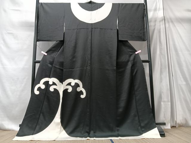 平和屋着物●訪問着　立波文　黒地　ロング丈　正絹　逸品　CABD7134xe