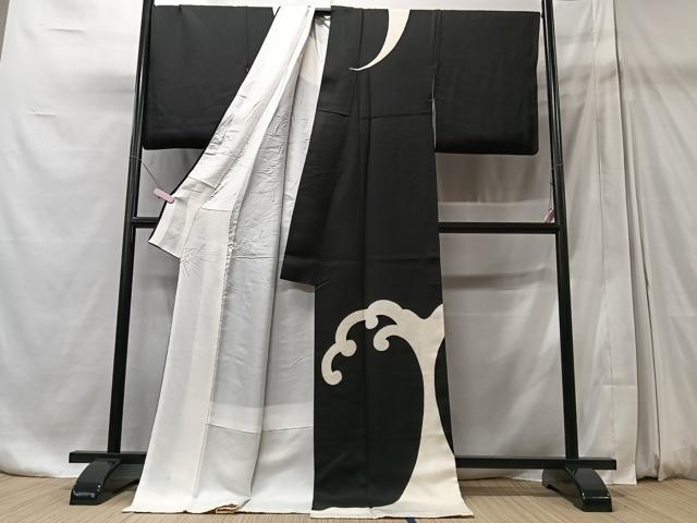 平和屋着物●訪問着　立波文　黒地　ロング丈　正絹　逸品　CABD7134xe