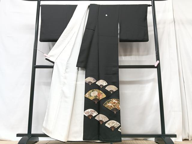 平和屋着物■豪華黒留袖　作家物　駒刺繍　扇面花文　金彩　正絹　逸品　CABD7138xe