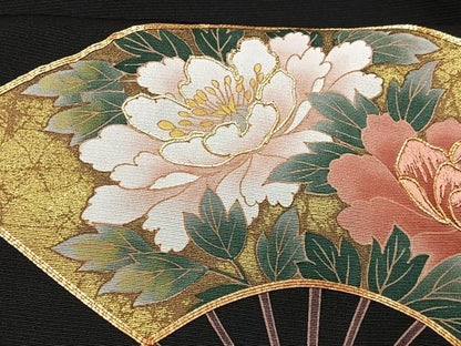 平和屋着物■豪華黒留袖　作家物　駒刺繍　扇面花文　金彩　正絹　逸品　CABD7138xe