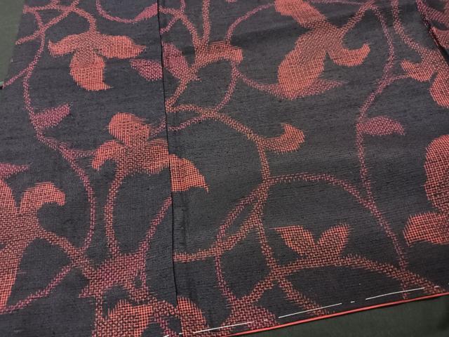 平和屋着物■上質な紬　蔦の葉文　黒地　正絹　逸品　CABD7142xe