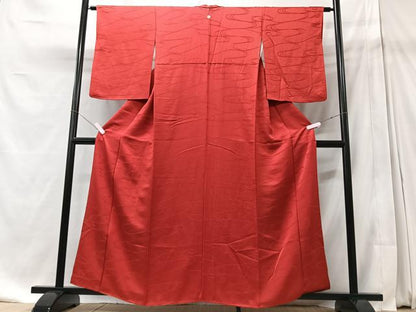 平和屋着物■上質な色無地 流水地紋 紅緋色 正絹 逸品 CABD7143xe