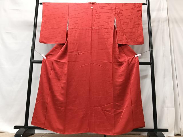 平和屋着物■上質な色無地 流水地紋 紅緋色 正絹 逸品 CABD7143xe