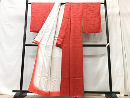 平和屋着物■上質な色無地 流水地紋 紅緋色 正絹 逸品 CABD7143xe