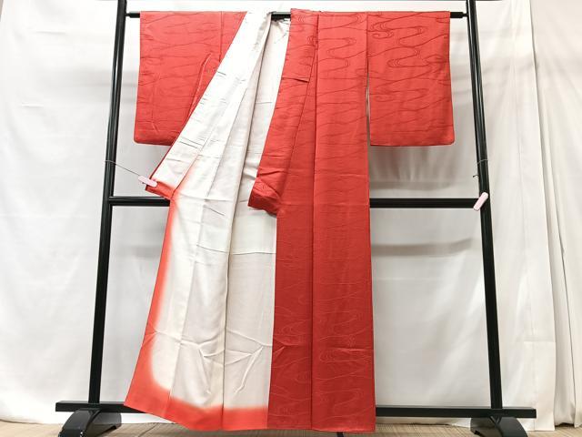 平和屋着物■上質な色無地 流水地紋 紅緋色 正絹 逸品 CABD7143xe