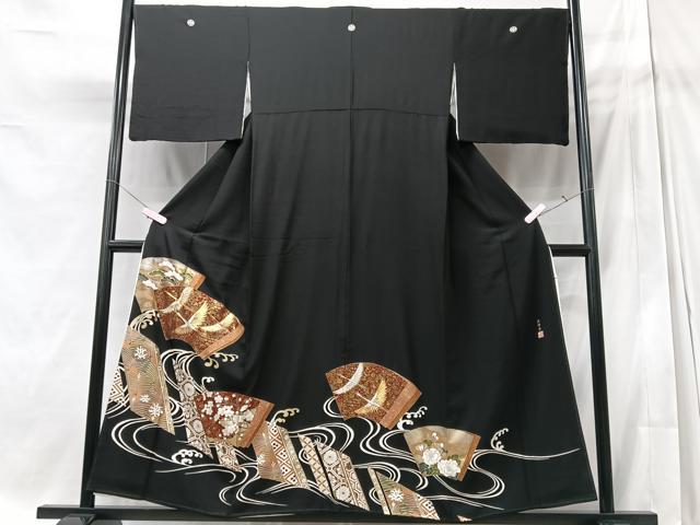 平和屋着物■豪華黒留袖 作家物 駒刺繍 流水地紙花鳥文 正絹 逸品 CABD7151xe