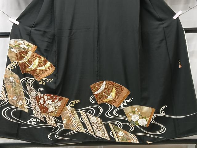 平和屋着物■豪華黒留袖 作家物 駒刺繍 流水地紙花鳥文 正絹 逸品 CABD7151xe