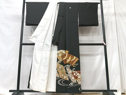 平和屋着物■豪華黒留袖 作家物 駒刺繍 流水地紙花鳥文 正絹 逸品 CABD7151xe