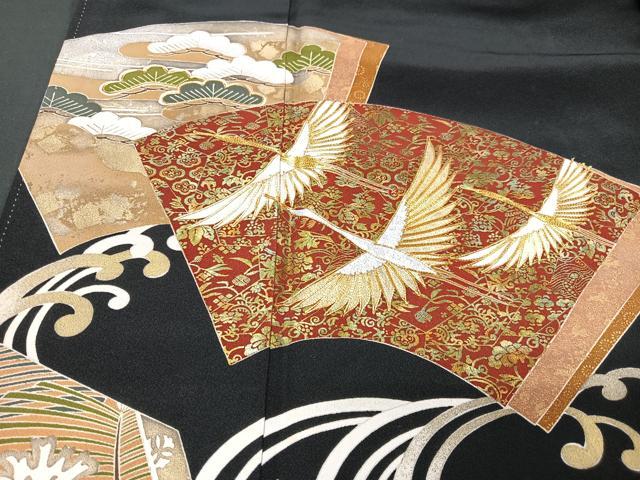 平和屋着物■豪華黒留袖 作家物 駒刺繍 流水地紙花鳥文 正絹 逸品 CABD7151xe