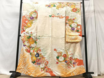 平和屋着物■豪華振袖 草花文 金彩 正絹 逸品 CABD7153xe