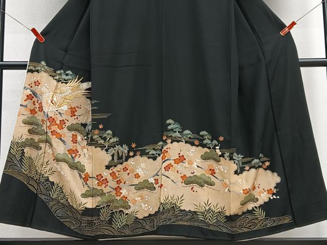 平和屋着物■豪華黒留袖　刺繍　尾長鳥梅松文　金彩　正絹　逸品　CABD7178xe