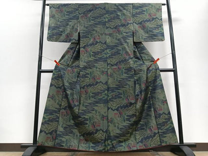 平和屋着物■本場大島紬 風景文 正絹 逸品 CABD7183xe