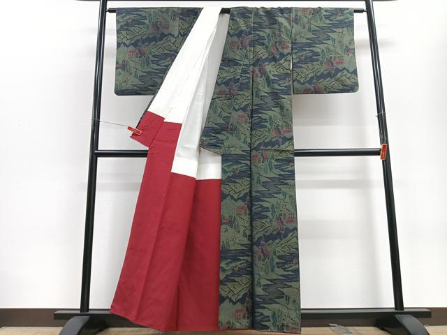 平和屋着物■本場大島紬 風景文 正絹 逸品 CABD7183xe