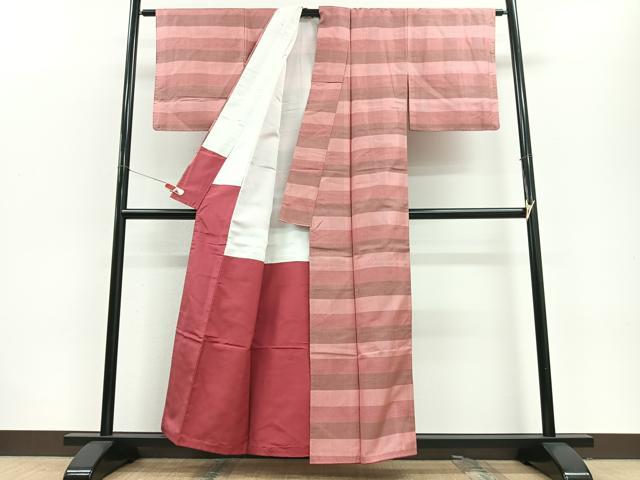 平和屋着物■上質なお召　横段文　正絹　逸品　CABD7184xe