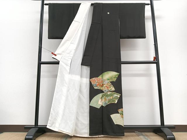平和屋着物■豪華黒留袖 駒刺繍 地紙花鳥文 金彩 正絹 逸品 CABD7187xe