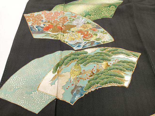 平和屋着物■豪華黒留袖 駒刺繍 地紙花鳥文 金彩 正絹 逸品 CABD7187xe