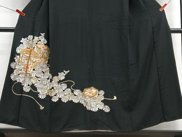 平和屋着物■豪華黒留袖 総刺繍 駒刺繍 貝桶花文 金銀彩 正絹 逸品 CABD7192xe