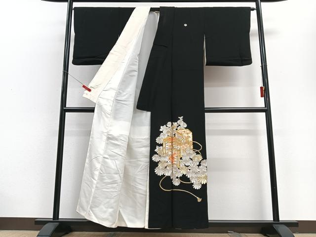 平和屋着物■豪華黒留袖 総刺繍 駒刺繍 貝桶花文 金銀彩 正絹 逸品 CABD7192xe