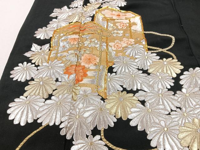 平和屋着物■豪華黒留袖 総刺繍 駒刺繍 貝桶花文 金銀彩 正絹 逸品 CABD7192xe