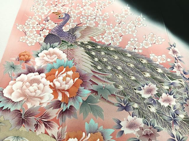 平和屋着物■豪華黒留袖 駒刺繍 孔雀花文 暈し染め 金彩 正絹 逸品 CABD7199xe