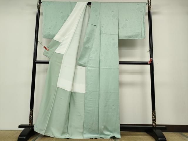 平和屋着物●上質な色無地　鳳凰花地紋　白藍色　正絹　逸品　未使用　CABD7203ut