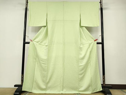 平和屋着物●上質な色無地　舞花地紋　若芽色　正絹　逸品　CABD7204ut