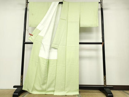 平和屋着物●上質な色無地　舞花地紋　若芽色　正絹　逸品　CABD7204ut