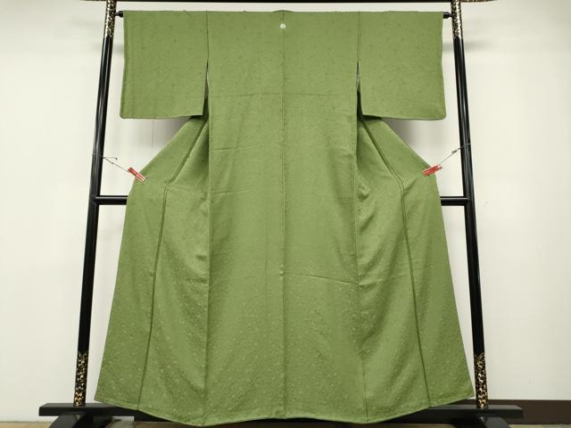平和屋着物●上質な色無地　枝花地紋　青丹色　さが美扱い　正絹　逸品　CABD7205ut