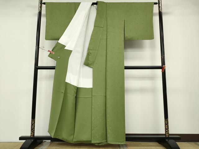 平和屋着物●上質な色無地　枝花地紋　青丹色　さが美扱い　正絹　逸品　CABD7205ut