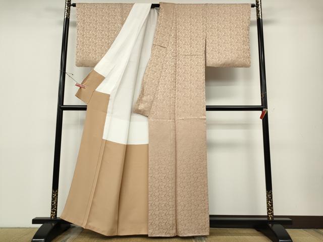 平和屋着物●上質な色無地　花唐草地紋　人色　正絹　逸品　CABD7206ut