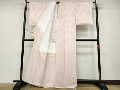 平和屋着物●上質な色無地　枝花地紋　薄桜色　正絹　逸品　CABD7208ut