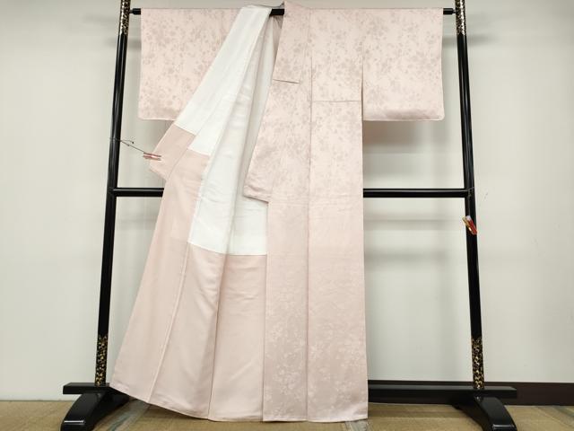 平和屋着物●上質な色無地　枝花地紋　薄桜色　正絹　逸品　CABD7208ut