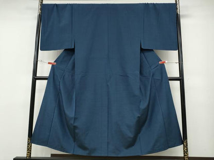平和屋着物●男性　紬　色無地　青藍色　正絹　逸品　未使用　CABD7210ut