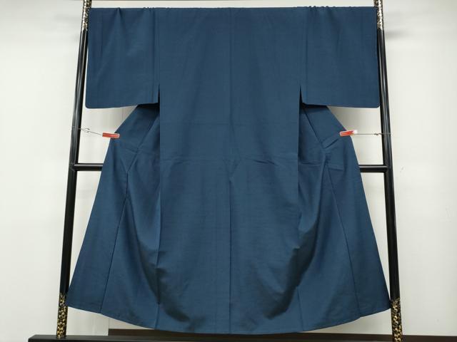 平和屋着物●男性　紬　色無地　青藍色　正絹　逸品　未使用　CABD7210ut