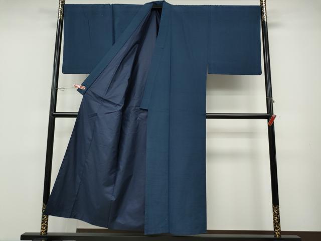 平和屋着物●男性　紬　色無地　青藍色　正絹　逸品　未使用　CABD7210ut