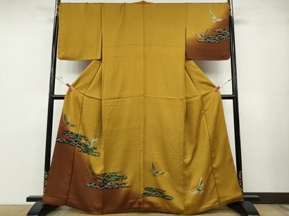 平和屋着物●染色作家　斉藤三才　訪問着　三才鳥　エ霞芝草文　暈し染め　金彩　正絹　逸品　CABD7212ut