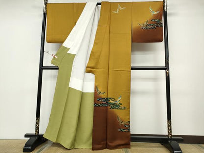 平和屋着物●染色作家　斉藤三才　訪問着　三才鳥　エ霞芝草文　暈し染め　金彩　正絹　逸品　CABD7212ut