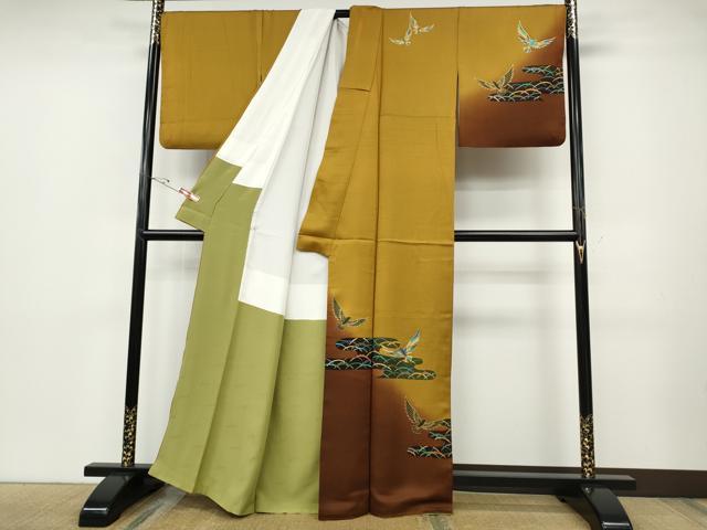 平和屋着物●染色作家　斉藤三才　訪問着　三才鳥　エ霞芝草文　暈し染め　金彩　正絹　逸品　CABD7212ut