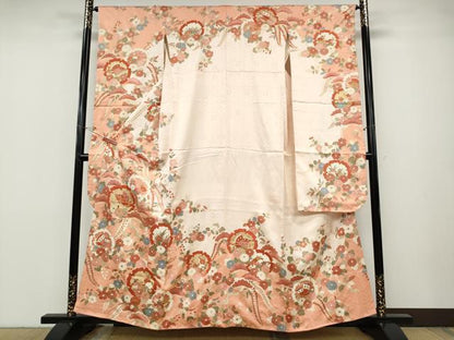 平和屋着物●十日町老舗ブランド　吉澤友禅　吾妻徳穂　振袖　駒刺繍　雪輪花蝶文　金彩　鈴乃屋扱い　正絹　逸品　CABD7214ut