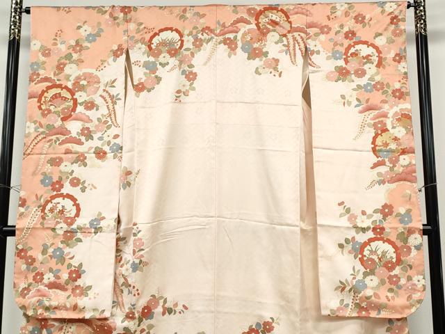 平和屋着物●十日町老舗ブランド　吉澤友禅　吾妻徳穂　振袖　駒刺繍　雪輪花蝶文　金彩　鈴乃屋扱い　正絹　逸品　CABD7214ut