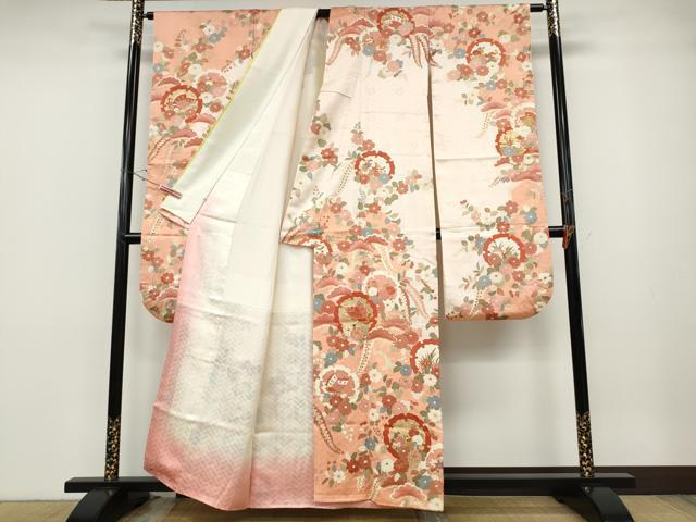 平和屋着物●十日町老舗ブランド　吉澤友禅　吾妻徳穂　振袖　駒刺繍　雪輪花蝶文　金彩　鈴乃屋扱い　正絹　逸品　CABD7214ut