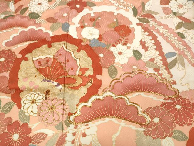 平和屋着物●十日町老舗ブランド　吉澤友禅　吾妻徳穂　振袖　駒刺繍　雪輪花蝶文　金彩　鈴乃屋扱い　正絹　逸品　CABD7214ut
