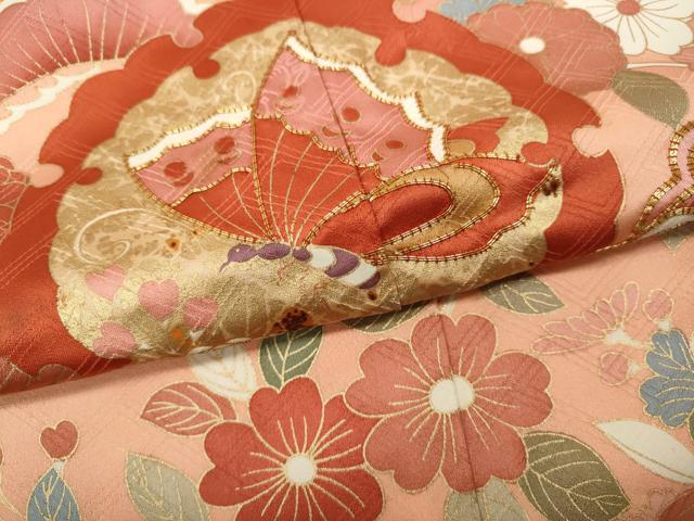 平和屋着物●十日町老舗ブランド　吉澤友禅　吾妻徳穂　振袖　駒刺繍　雪輪花蝶文　金彩　鈴乃屋扱い　正絹　逸品　CABD7214ut