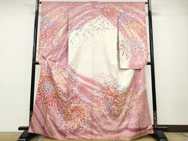 平和屋着物●紫綬褒章　巨匠『岩田専太郎』　振袖　花火　暈し染め　金彩　正絹　逸品　CABD7215ut