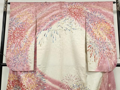 平和屋着物●紫綬褒章　巨匠『岩田専太郎』　振袖　花火　暈し染め　金彩　正絹　逸品　CABD7215ut