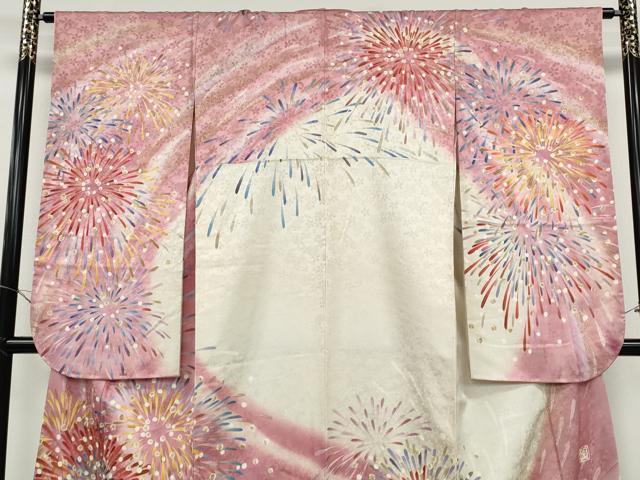 平和屋着物●紫綬褒章　巨匠『岩田専太郎』　振袖　花火　暈し染め　金彩　正絹　逸品　CABD7215ut